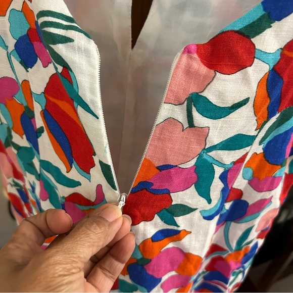 Olivaceous Linen Blend Floral Romper Tie Ruffles Adj Strap V-neck Halter Style S - Picture 6 of 14